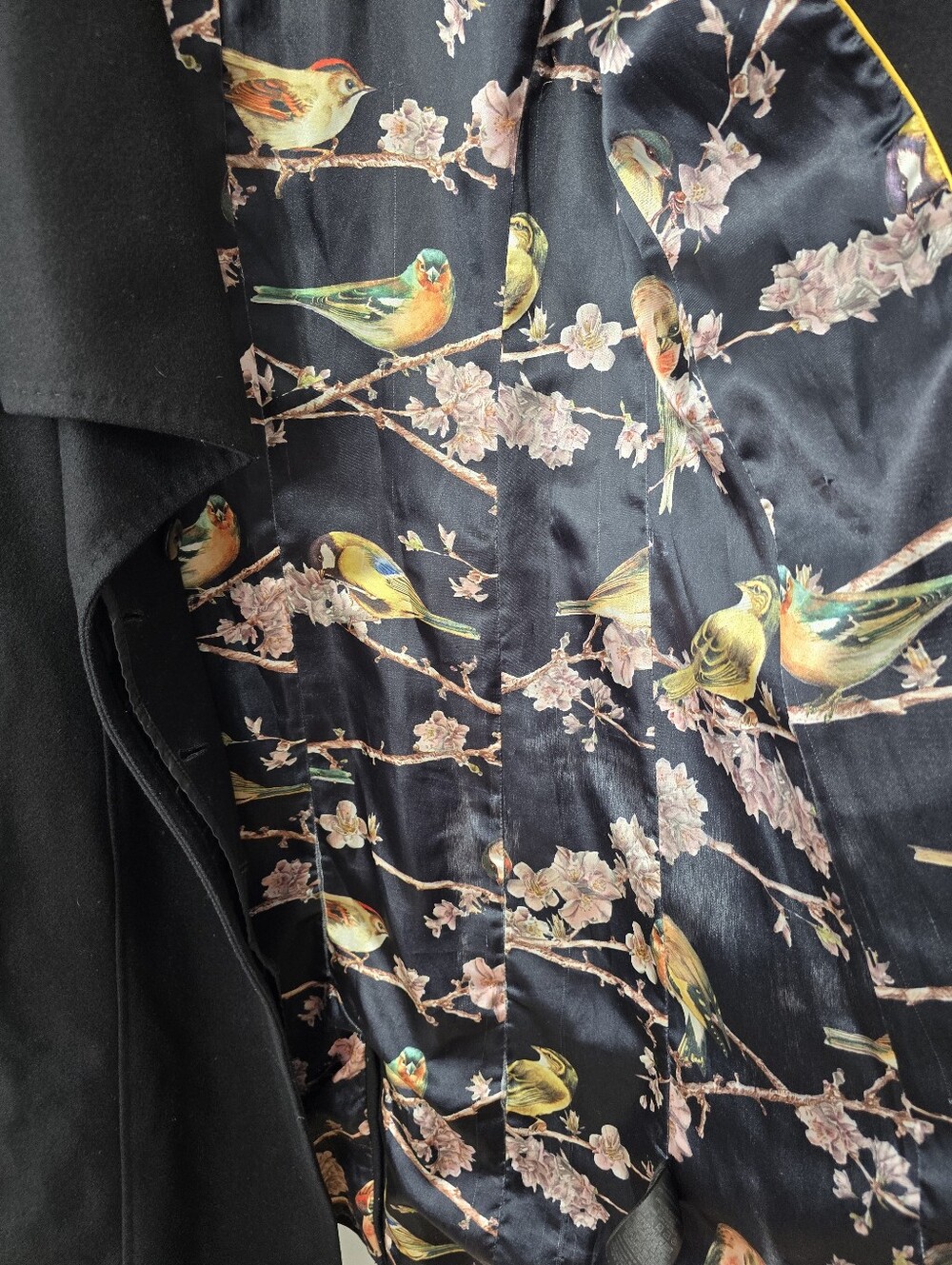 Ted Baker Cashmere Virgin Wool Blend Sateen Bird Print Lined Winter Coat Size 2 - Picture 13 of 16